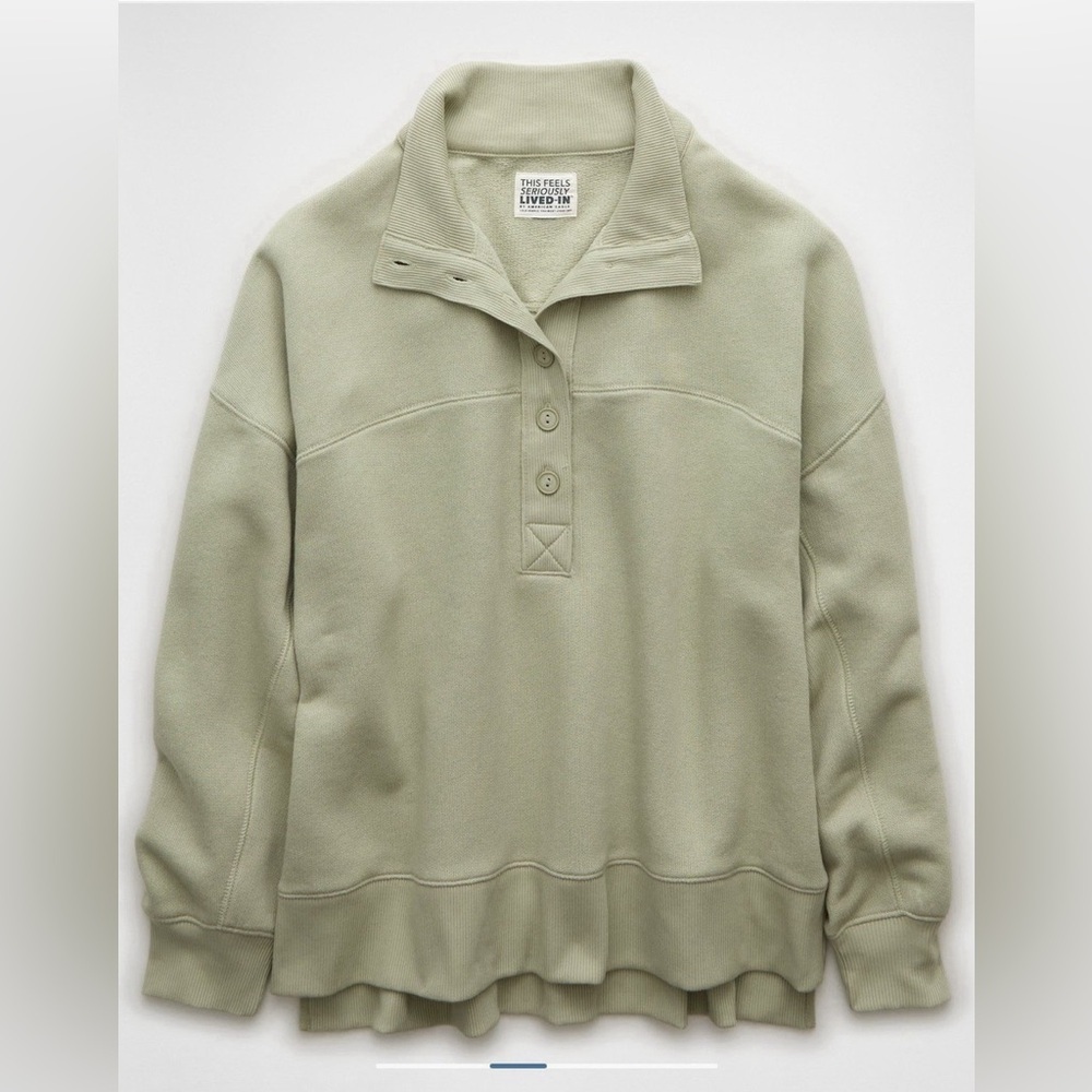 American Eagle AE Big Hug Henley Sweatshirt Sage Green XS